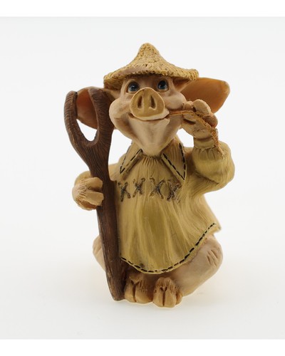 Pigtails farmer pig figurine - pigtails,