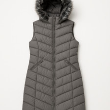 Long Puffer Gilet Vest with Faux Fur Hood Women’s Quilted Winter Coat