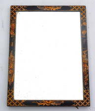 Vintage Black & Gold Painted ART DECO Chinoiserie Wall Mirror Figures c1930 OLD