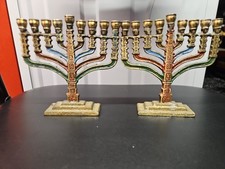 vintage brass menorah pair 9 branch hanukkah candelabra judaica candle holders