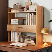 2-3 Tier Bamboo Bookcase Cabinet Storage Shelving Display Shelves Unit w/ Drawer