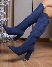 LADIES BLUE FAUX SUEDE KNEE HIGH BOOTS SIZE 9 TRANSVESTITE TV CD DRAG QUEEN
