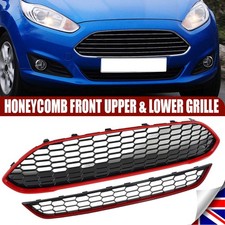 HONEYCOMB UPPER / LOWER FRONT GRILLE BLACK+RED FOR FORD FIESTA MK7 ZETEC S 13-17