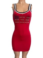 Red patriotic rhinestones USA tank mini dress S sporty stripes Rally Flag day 4