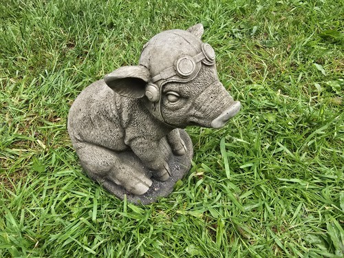 Grey stone flying pig garden - stone,