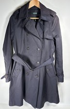 Ralph Lauren Trench Coat Womens Medium Navy Blue Green Label Belted