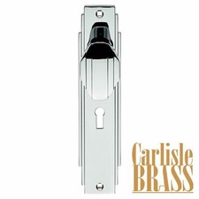 LOCK HANDLE ART DECO DOOR KNOB CARLISLE BRASS ON BACKPLATE POLISHED CHROME NEW 