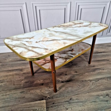 Retro Vintage Mid Century Modern Marble Effect Side Coffee Table Formica Wooden