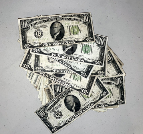 1934 green ten dollar - dollar, seal