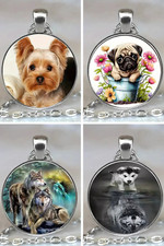 Silver Tone/Multi Colour Glass Domed Wolf / Dog Pug Terrier CHOOSE REQUIRED ....