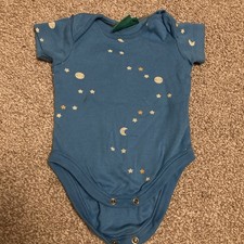 Little Green Radicals Blue Bodysuit Stars And Moon Pattern 6 To 9 Months