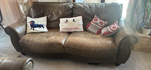 Brown leather sofa with - leather,