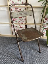 Vintage Industrial Folding Chair Steel Metal Green Patina Norwegian