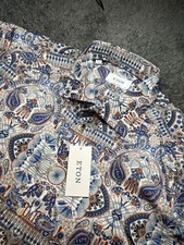 Eton Contemporary Shirt Mens 100% Textured Cotton Abstract Print 44 17.5 XL 