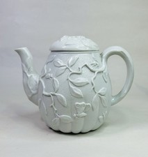 Antique 18th Century Staffordshire White Salt Glazed Stoneware Butterfly Teapot