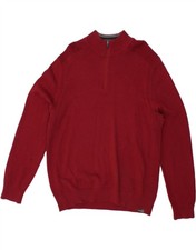 EDDIE BAUER Mens Zip Neck Jumper Sweater Large Red Cotton CD13