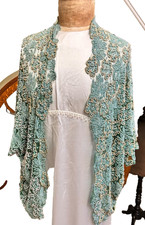 Vintage Beaded Hand made Evening Jacket turquoise embroidered tulle pearls