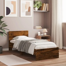 WALPLUS Single Bed Frame with Headboard Smoked Oak 90x190 cm Solid Wood