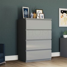 SALE 4 Drawer Chest High Gloss Bedroom Storage Unit MDF Grey (FSC 100%)