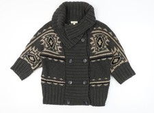 Monsoon Womens Grey Aztec Chunky Knit Wool Blend Cardigan M