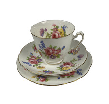 Adderley 'Floral' Fine Bone China - Tea Trio - Tea Cup, Saucer & Tea Plate