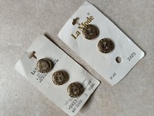 Vtg La Mode Buttons on Card Gold Colored Round Shank Back #2423 Size 16 mm 5/8"