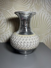 33cm Silver Mirrored mosaic Vase