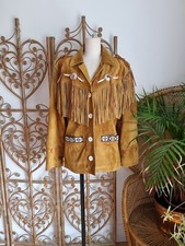 Vintage suede leather fringe tassel western jacket coat unisex M L