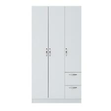 3 Door Wardrobe with Drawers Cupboard with Hanging Shelf and Metal Handles White