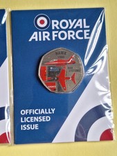 OFFICIAL RAF HAWK   50p shaped coin in change checker size card BUNC