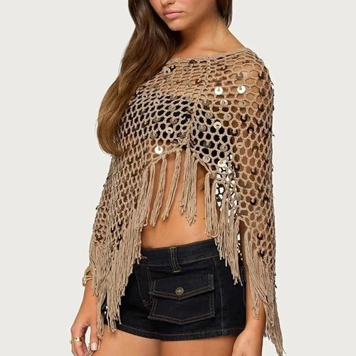 Fringe sequin crochet - sequin, poncho