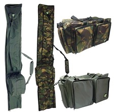 Carp Fishing Rod Bag Green Or Camo DPM Rod Holdall 3 Carp Made Up Rods & Reel 