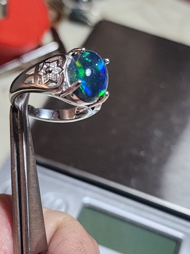 Black opal ring size - black, 6