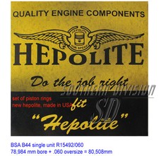 Piston ring set BSA B44 hepolite R15492 .060 oversize piston ring shooting star