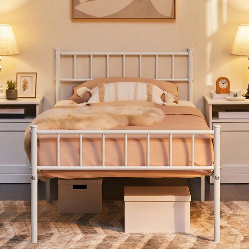White metal single bed frame - metal,