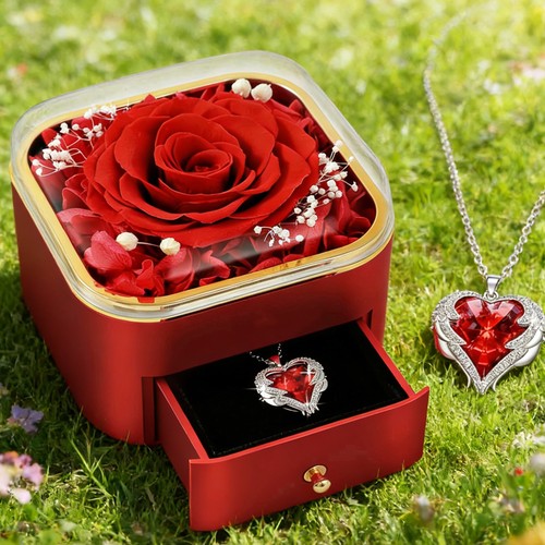 Preserved red real rose with - red,