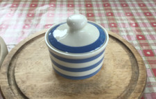 Irish Carrigaline Blue and White Striped Pot with Lid 10cm Diameter and Height