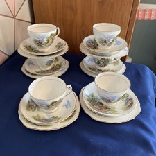 Vintage Royal Vale Country Cottage Bone China Cup, Saucer & Tea Plate Set Of 18