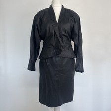 VTG 80’S BLACK LEATHER SKIRT SUIT  SIZE (14) SMALL 12 