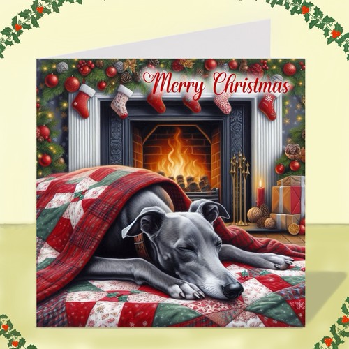 Greyhound dog christmas card - christmas,