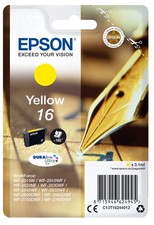 Genuine Epson 16 Pen Yellow Ink Cartridge, WorkForce WF-2520NF, WF-2530WF, T1624