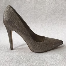 NEW LOOK GOLD SILVER HIGH HEELS STILETTOS KITTEN POINTED TOE SPARKLE Size UK 6