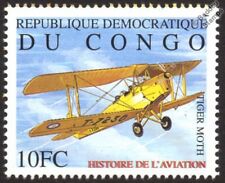 RAF de Havilland TIGER MOTH DH.82 Biplane Aircraft Mint Stamp (2001 Congo)