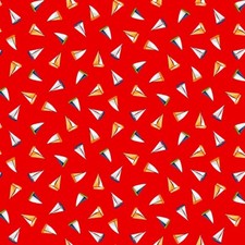 Mini BOATS on red cotton