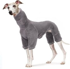 Soft, Fluffy, Warm Fleece Dog Jacket, Reflective Zipper, Long Neck - Grey, 2XL