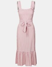 Ex-Warehouse Pink Vertical Stripe Summer Holiday Dress, Frill Detail, Sizes 6-12