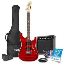 Max Gigkit Quilt Top Beginner Electric Guitar Pack - Dark Red Starter Kit