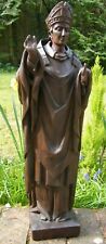  LARGE CARVED WOODEN GOTHIC CHURCH BISHOP SAINT STATUE MONK FIGURE 18th  25"
