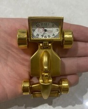 Vintage Miniature Brass Race car Clock - VERY RARE AND UNIQUE - Bargain 