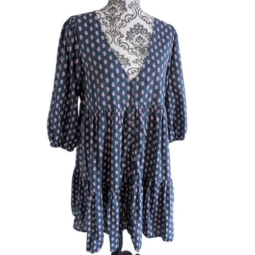 Crew tiered dress blue pink - crew,